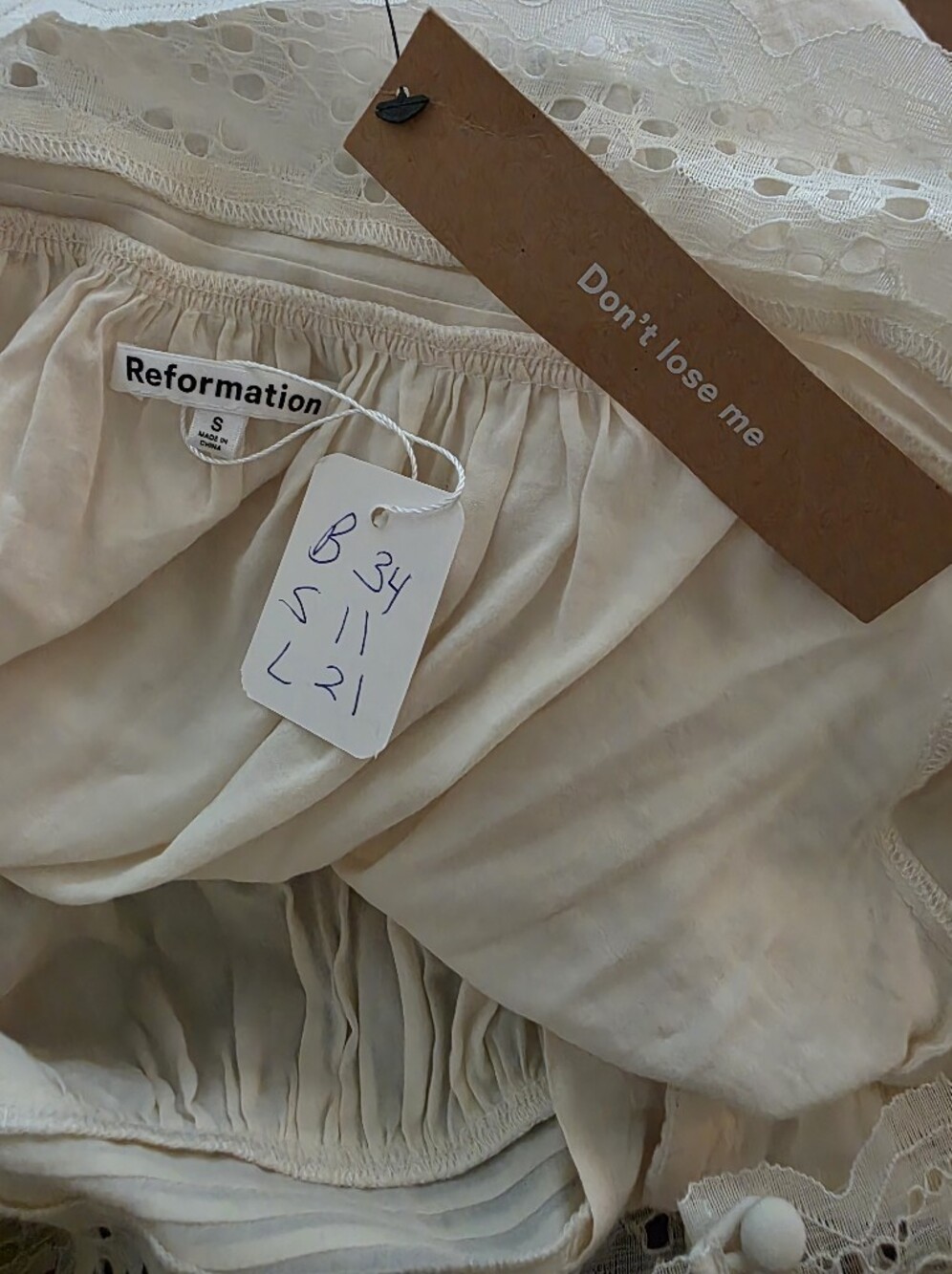 NWT Reformation Cream Eyelet Lace Puff Sleeve Wanda Blouse Sz Small - Picture 6 of 7